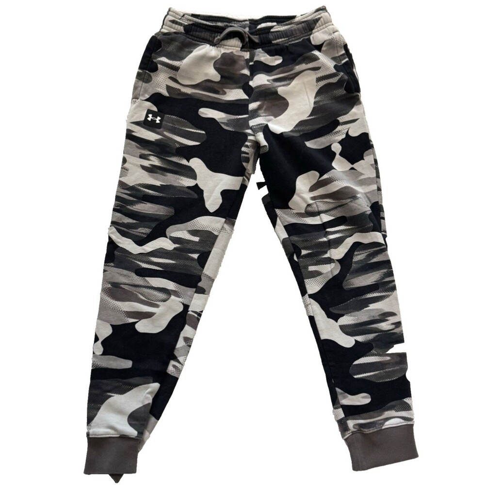 Under Armour Youth Boys Joggers M Gray Black Camo Sweatpants Loose Fit